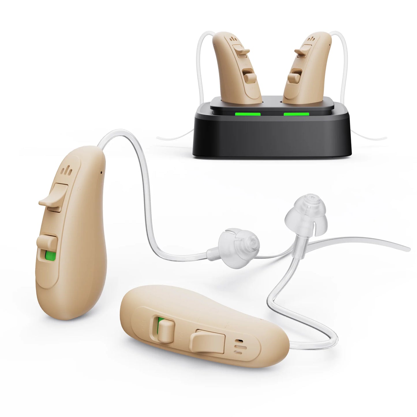 The RCA Behind-the-Ear Hearing Aids with Table-Top Charging Stand